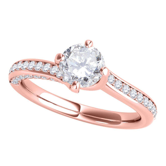 10K Rose White & Yellow Gold 0.90 Carat Classic Diamond Engagement Wedding Ring For Womens Mauli Jewels
