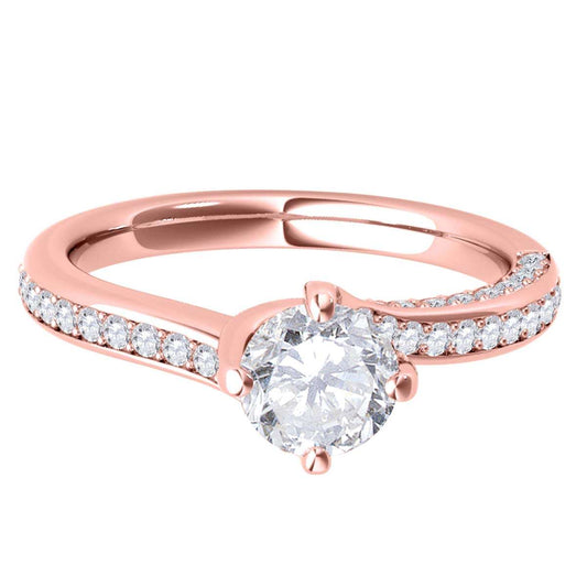 10K Rose White & Yellow Gold 0.90 Carat Classic Diamond Engagement Wedding Ring For Womens Mauli Jewels