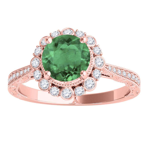 1.1 Carat Natural Emerald & White Diamond Gemstone Rings for Women in 10K Solid White, Rose, and Yellow Gold Mauli Jewels