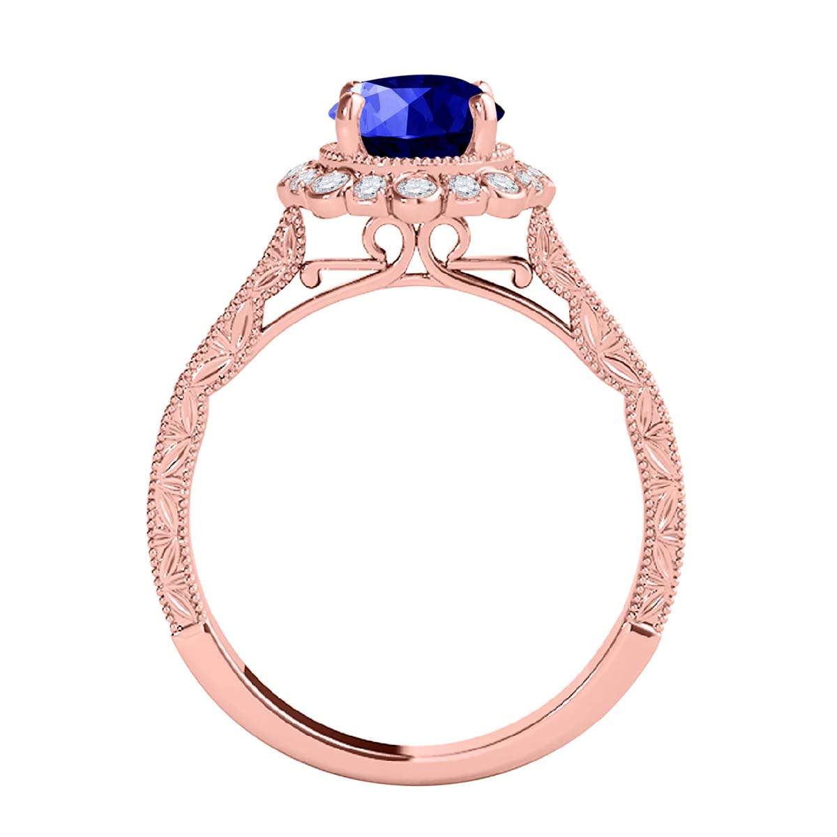 1.10 Carat Round Tanzanite and White Diamond Gemstone Engagement Rings in 10K Rose, White, and Yellow Gold Mauli Jewels