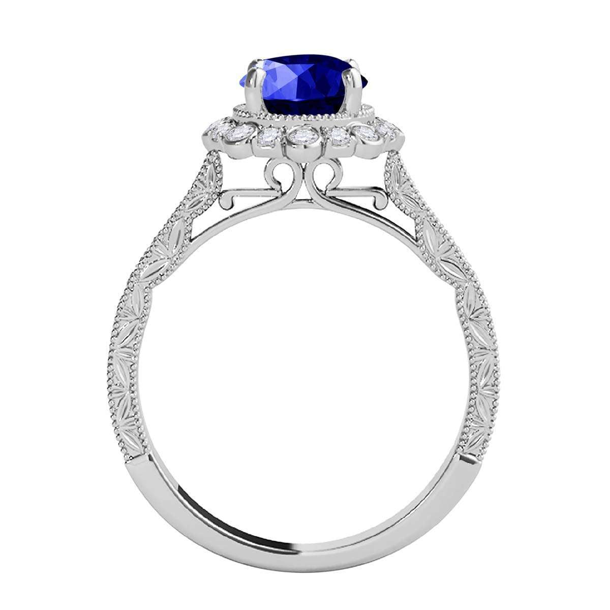 1.10 Carat Round Tanzanite and White Diamond Gemstone Engagement Rings in 10K Rose, White, and Yellow Gold Mauli Jewels