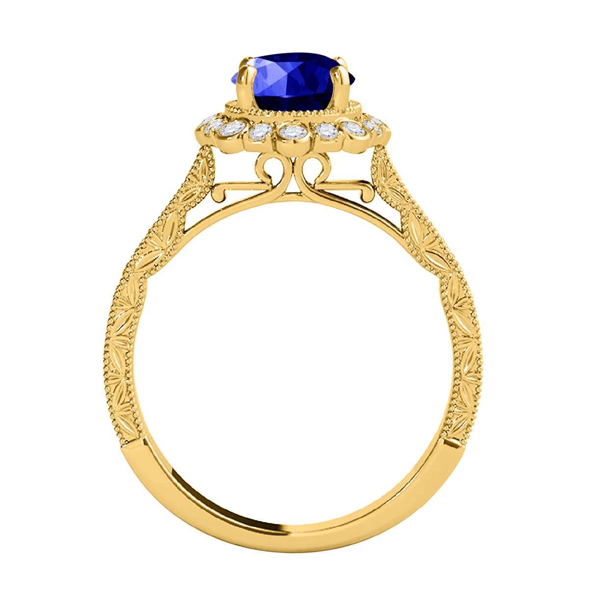 1.10 Carat Round Tanzanite and White Diamond Gemstone Engagement Rings in 10K Rose, White, and Yellow Gold Mauli Jewels