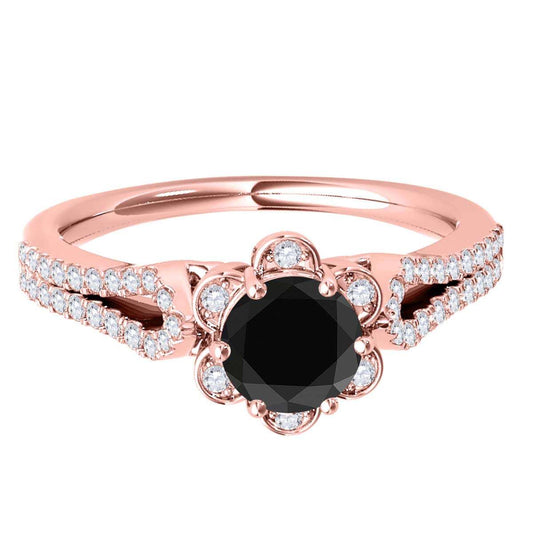 1/2 Carat Halo Black Diamond Split Shank Engagement Ring for Women in 14K Rose, White, or Yellow Gold Mauli Jewels
