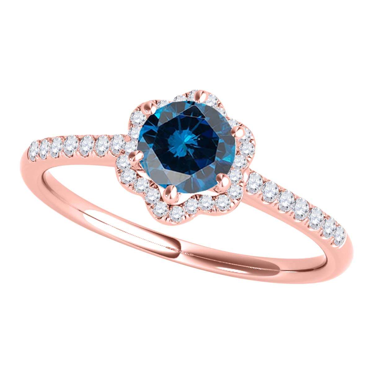 10K Rose White & Yellow Gold 0.50 Carat Halo Blue Diamond Engagement Rings For Women Mauli Jewels