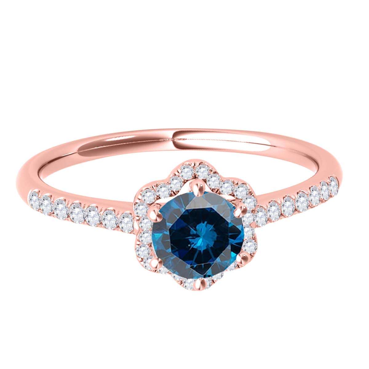 10K Rose White & Yellow Gold 0.50 Carat Halo Blue Diamond Engagement Rings For Women Mauli Jewels