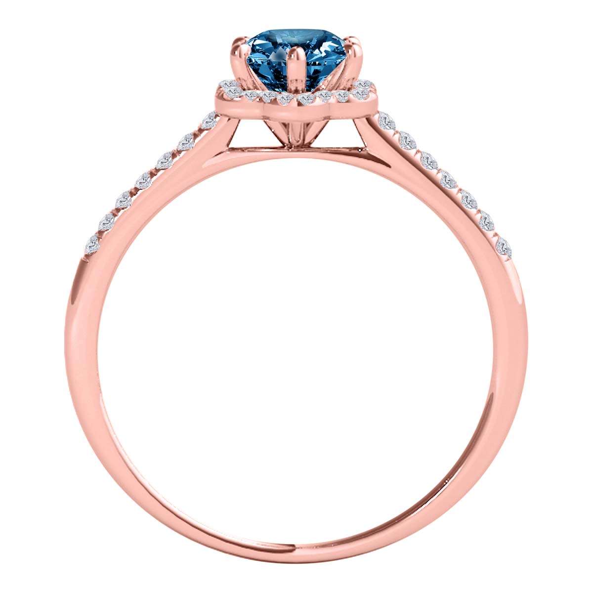 10K Rose White & Yellow Gold 0.50 Carat Halo Blue Diamond Engagement Rings For Women Mauli Jewels