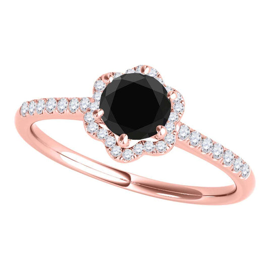 1/2 Carat Halo Black & White Diamond Engagement Ring for Women in 10K Rose, White, or Yellow Gold Mauli Jewels