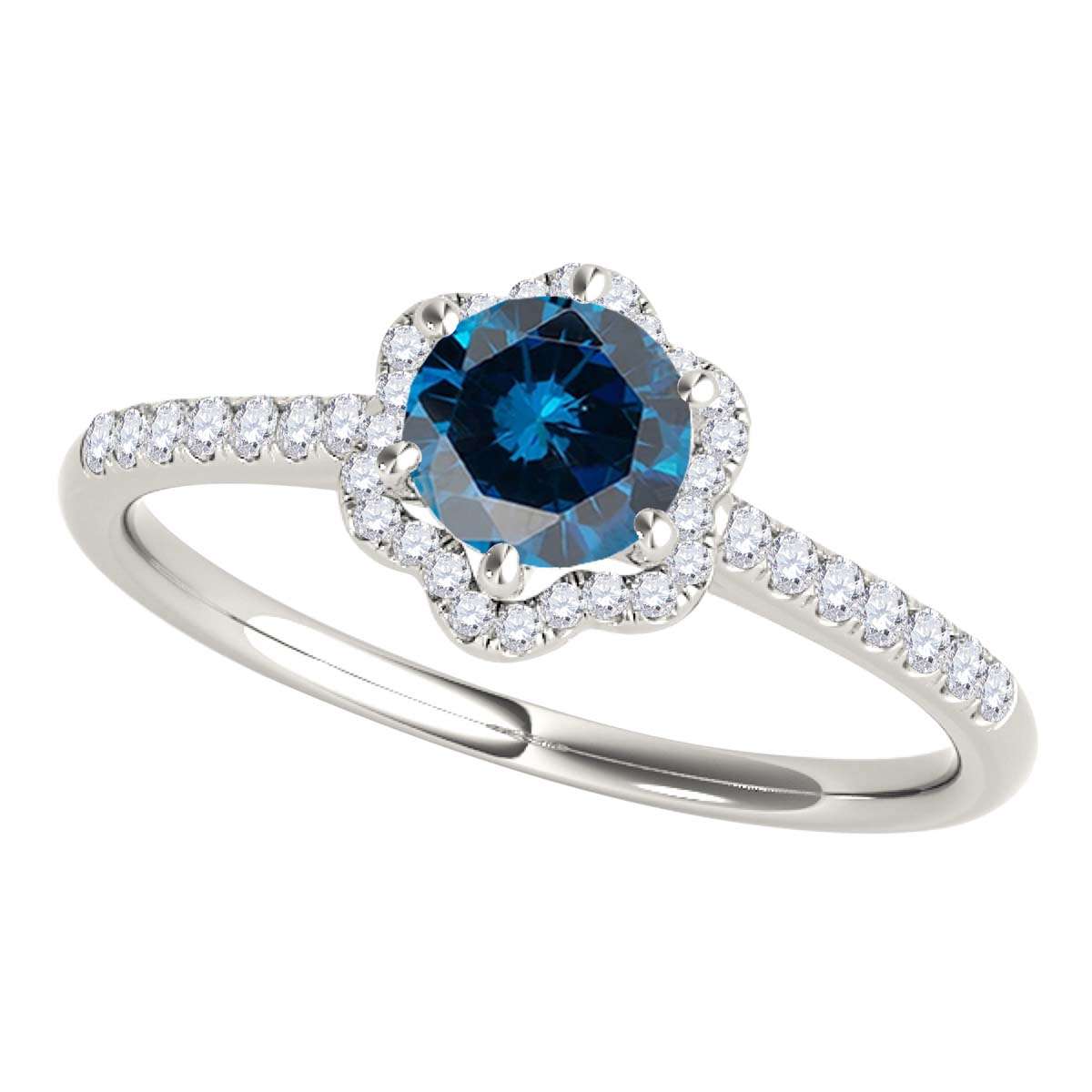 10K Rose White & Yellow Gold 0.50 Carat Halo Blue Diamond Engagement Rings For Women Mauli Jewels