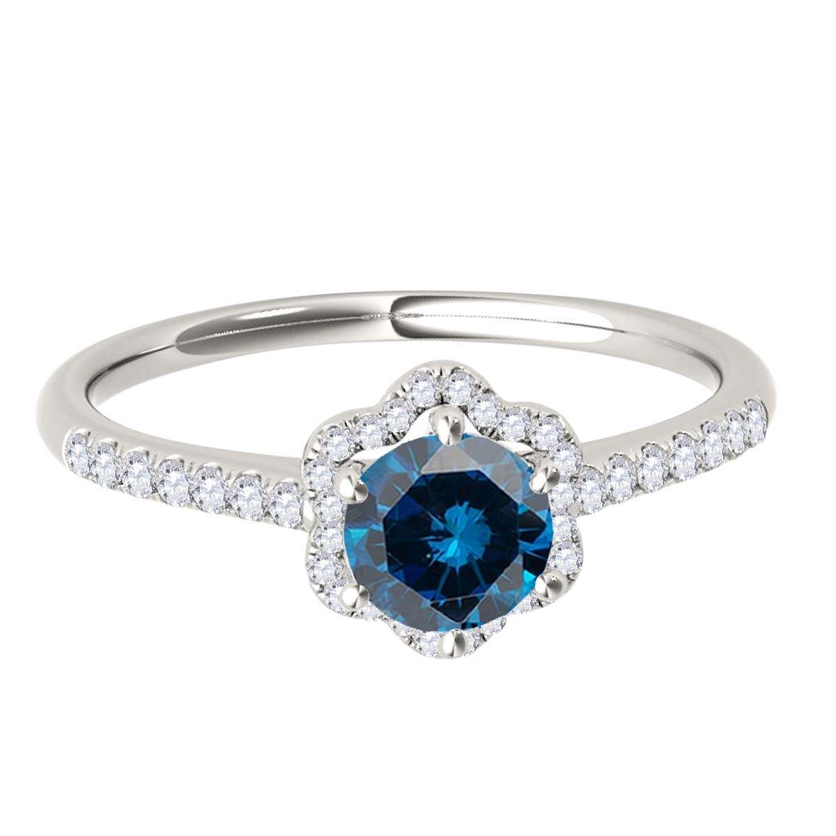 10K Rose White & Yellow Gold 0.50 Carat Halo Blue Diamond Engagement Rings For Women Mauli Jewels