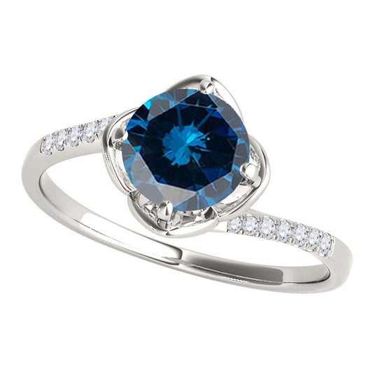0.55 Carat Blue and White Diamond Engagement Wedding Twisted Shank Prong Set Ring In 14K Solid Rose White & Yellow Gold Mauli Jewels