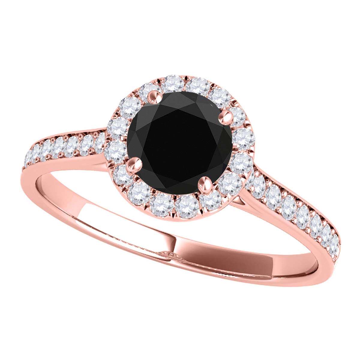 0.75 Carat Black and White Halo Diamond Engagement Wedding Prong Set Ring in 14K Solid Rose, White & Yellow Gold Mauli Jewels