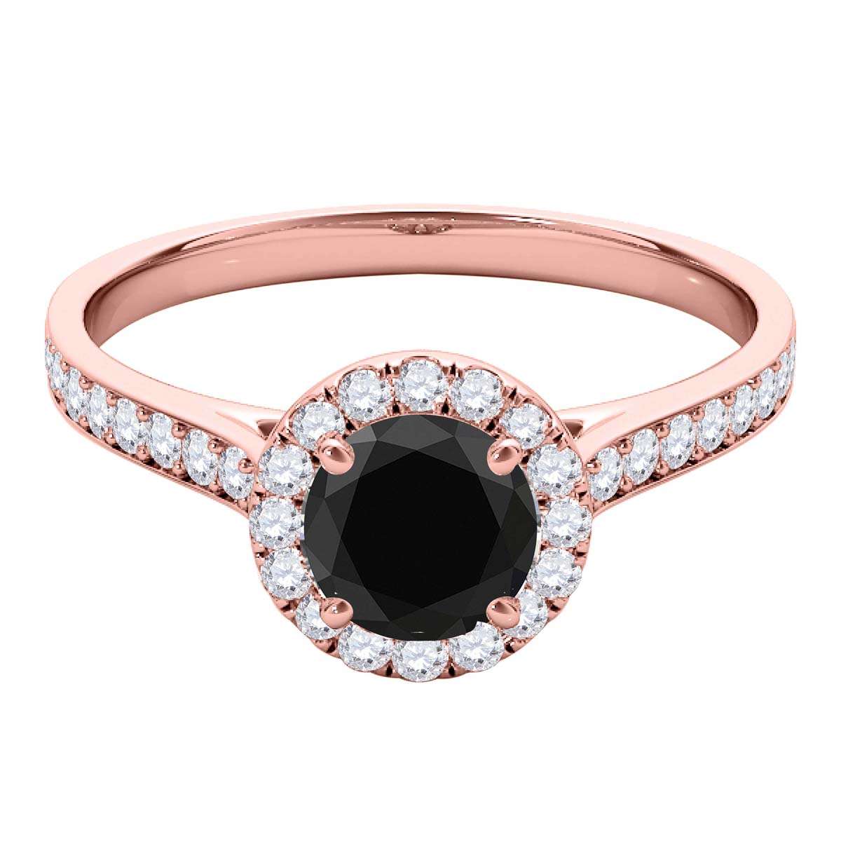 0.75 Carat Black and White Halo Diamond Engagement Wedding Prong Set Ring in 14K Solid Rose, White & Yellow Gold Mauli Jewels