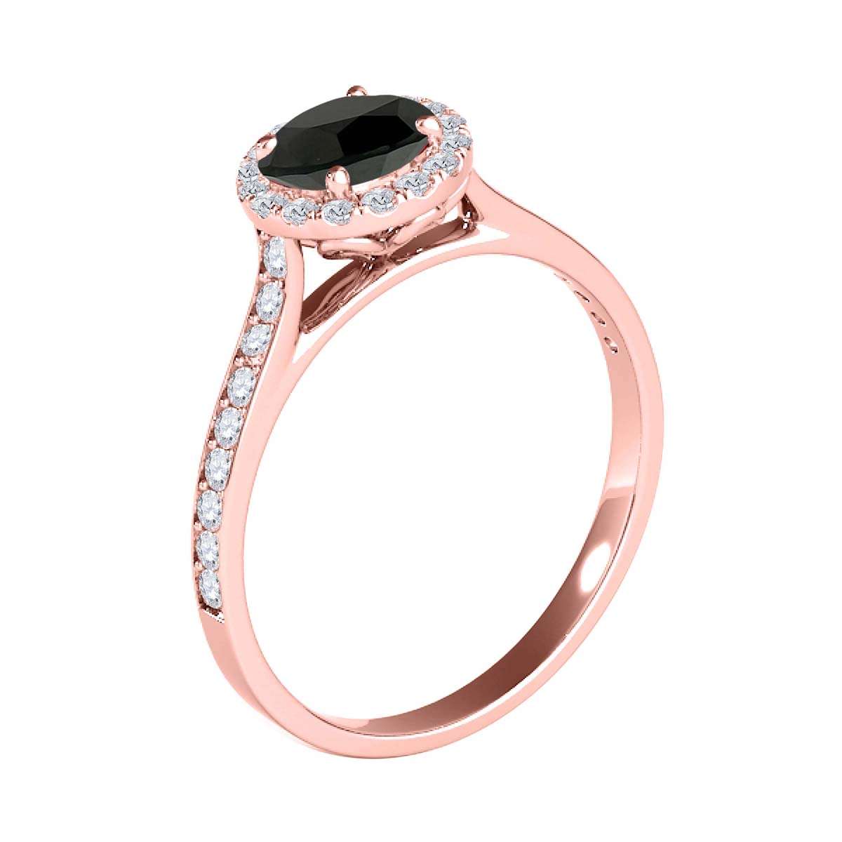 0.75 Carat Black and White Halo Diamond Engagement Wedding Prong Set Ring in 14K Solid Rose, White & Yellow Gold Mauli Jewels