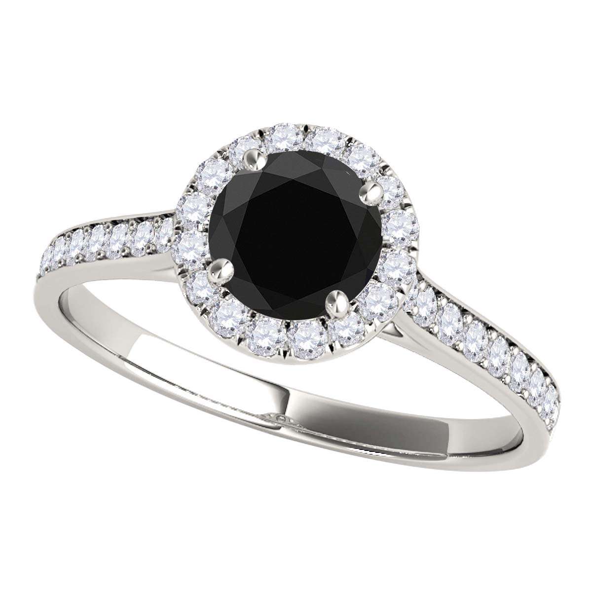 0.75 Carat Black and White Halo Diamond Engagement Wedding Prong Set Ring in 14K Solid Rose, White & Yellow Gold Mauli Jewels
