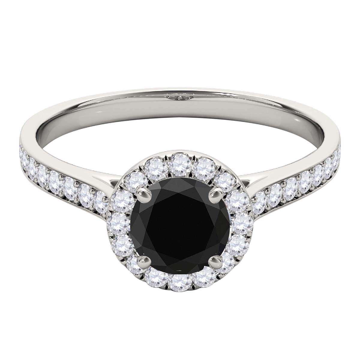 0.75 Carat Black and White Halo Diamond Engagement Wedding Prong Set Ring in 14K Solid Rose, White & Yellow Gold Mauli Jewels