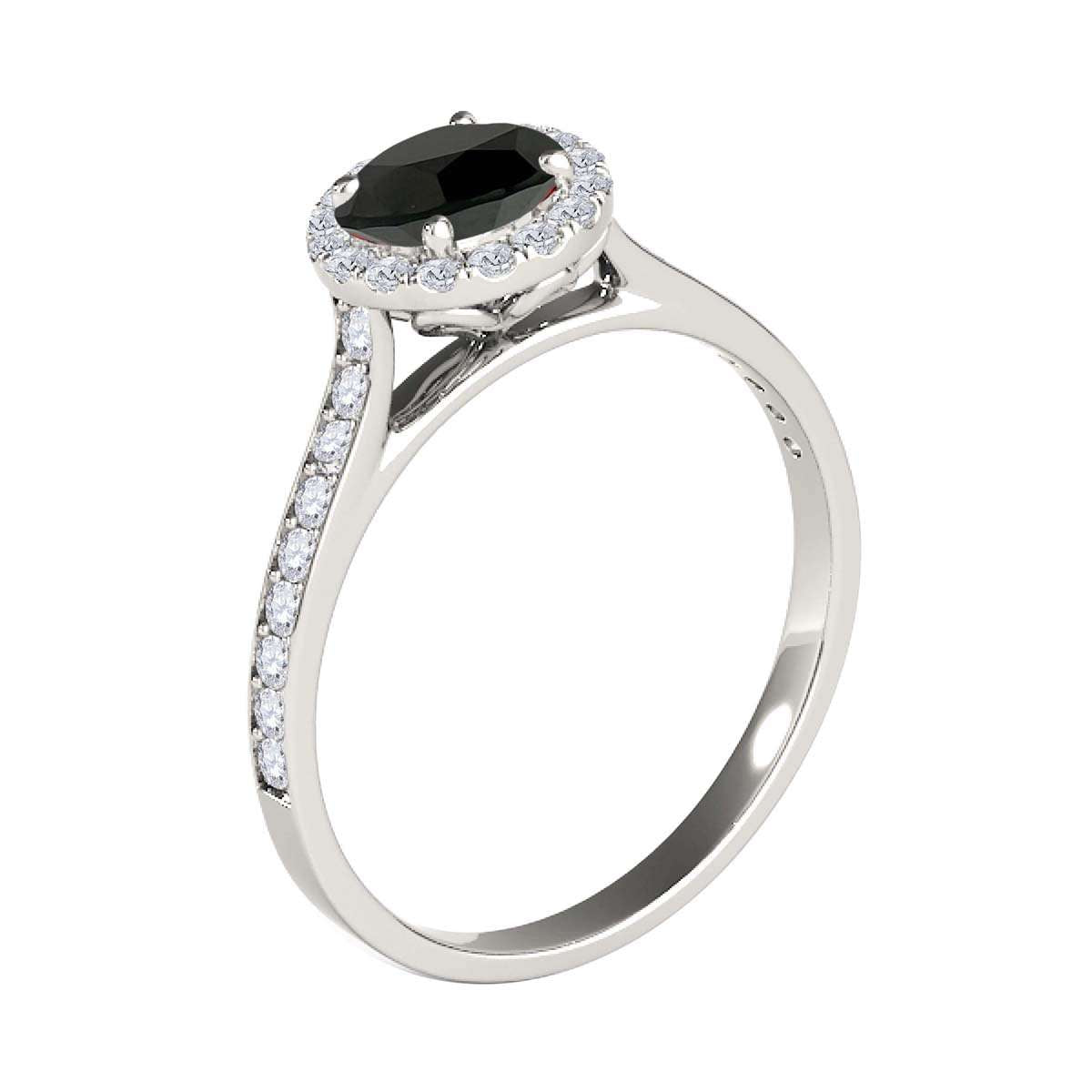 0.75 Carat Black and White Halo Diamond Engagement Wedding Prong Set Ring in 14K Solid Rose, White & Yellow Gold Mauli Jewels