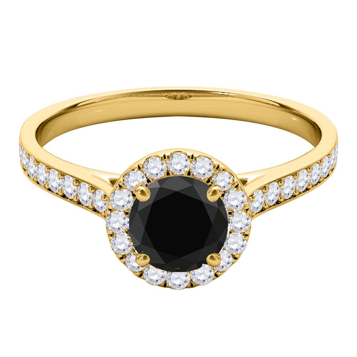 0.75 Carat Black and White Halo Diamond Engagement Wedding Prong Set Ring in 14K Solid Rose, White & Yellow Gold Mauli Jewels