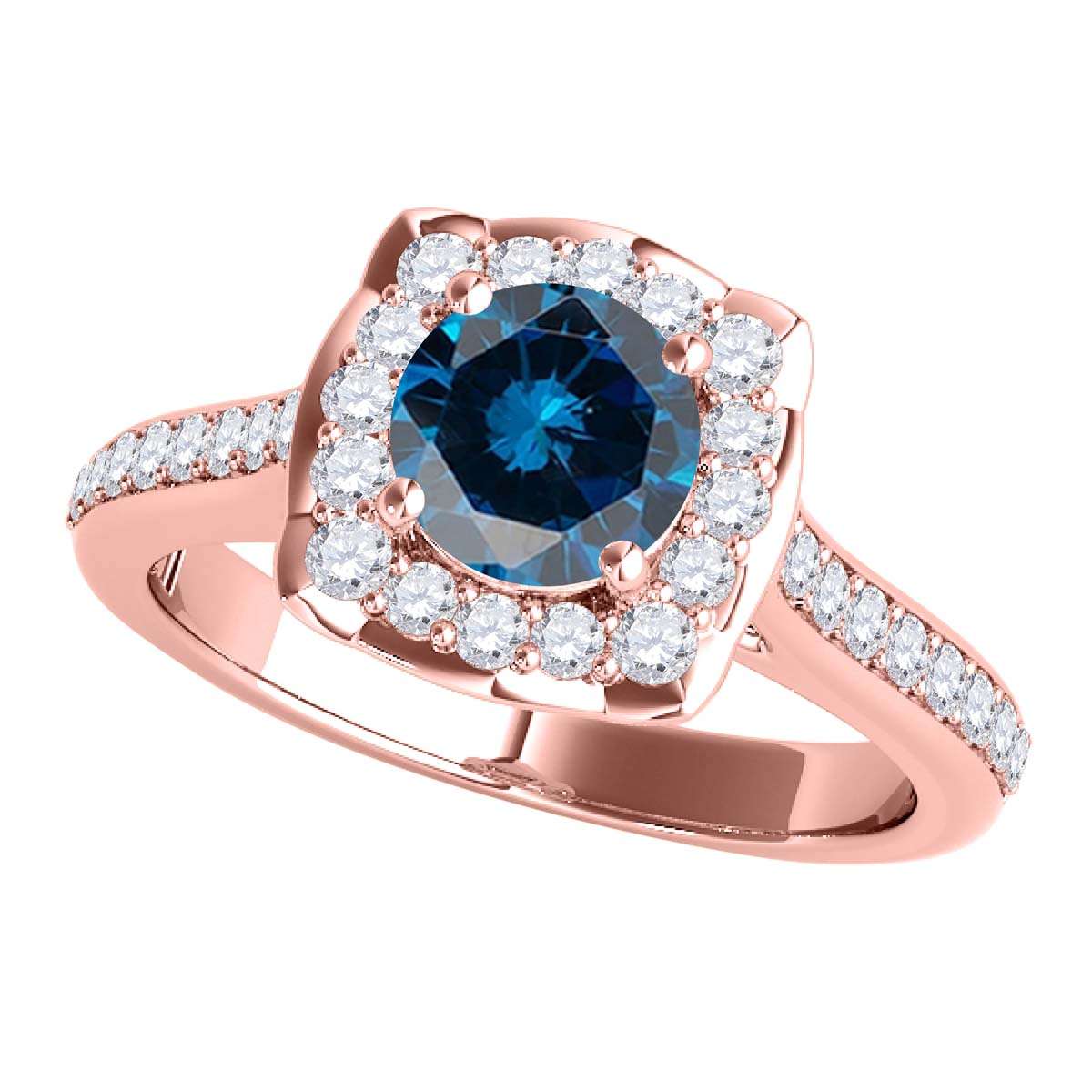 0.75 Carat Blue Halo Diamond Engagement Wedding Ring for Women in 14K Solid Rose, White & Yellow Gold Mauli Jewels