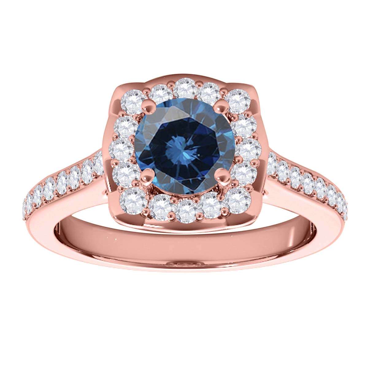 0.75 Carat Blue Halo Diamond Engagement Wedding Ring for Women in 14K Solid Rose, White & Yellow Gold Mauli Jewels