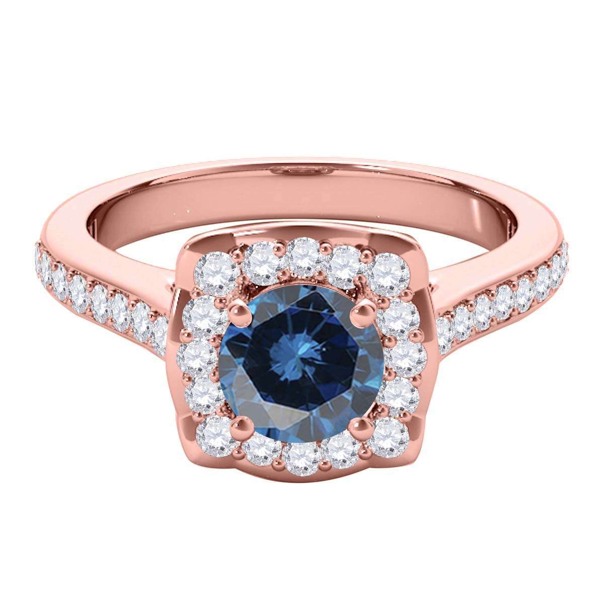 0.75 Carat Blue Halo Diamond Engagement Wedding Ring for Women in 14K Solid Rose, White & Yellow Gold Mauli Jewels