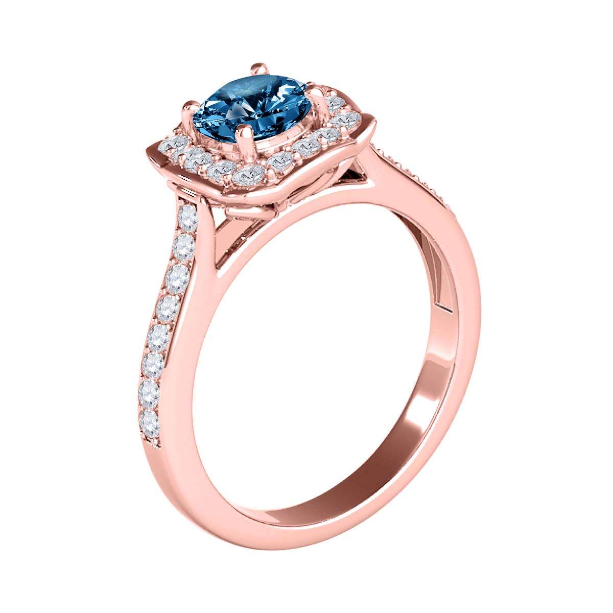 0.75 Carat Blue Halo Diamond Engagement Wedding Ring for Women in 14K Solid Rose, White & Yellow Gold Mauli Jewels