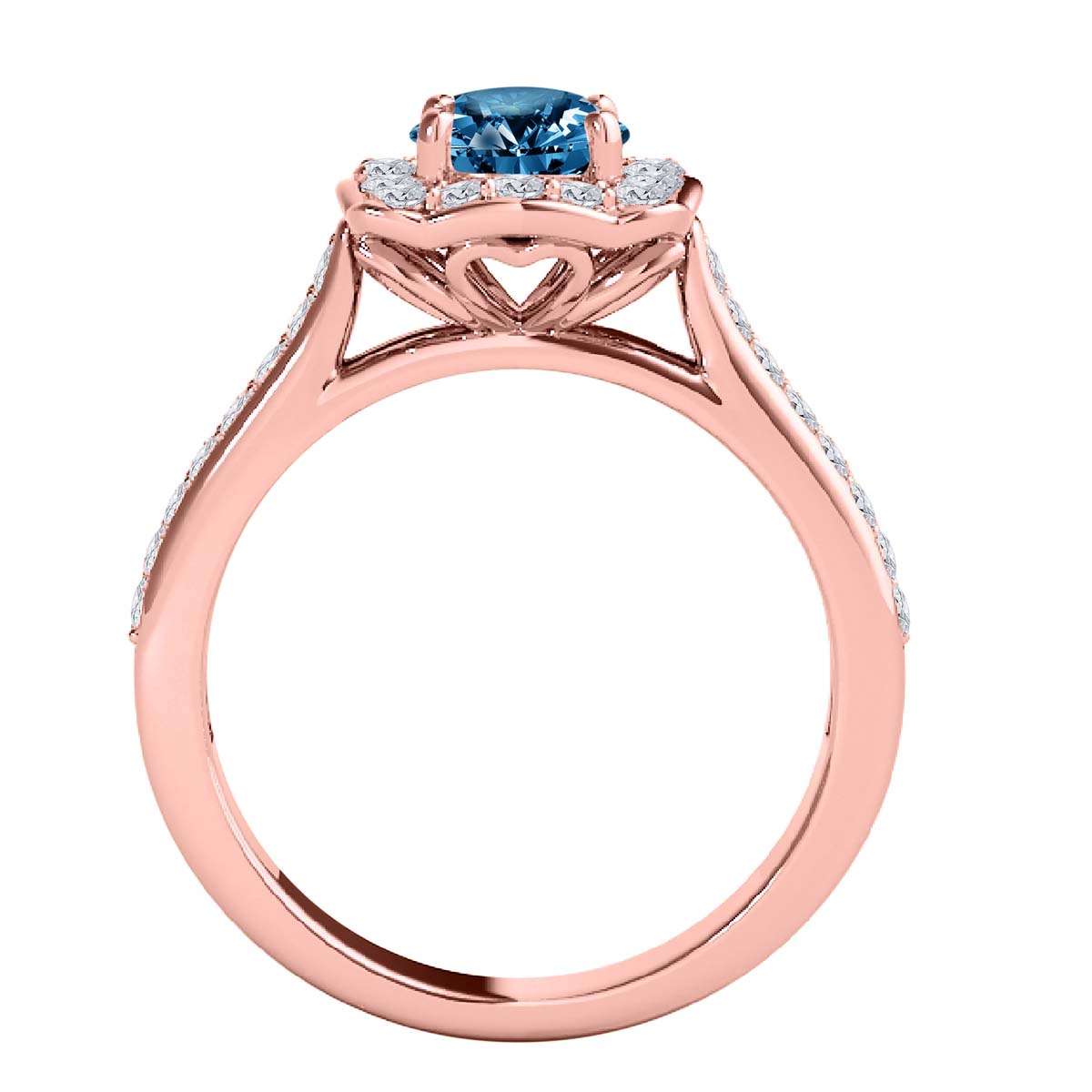 0.75 Carat Blue Halo Diamond Engagement Wedding Ring for Women in 14K Solid Rose, White & Yellow Gold Mauli Jewels