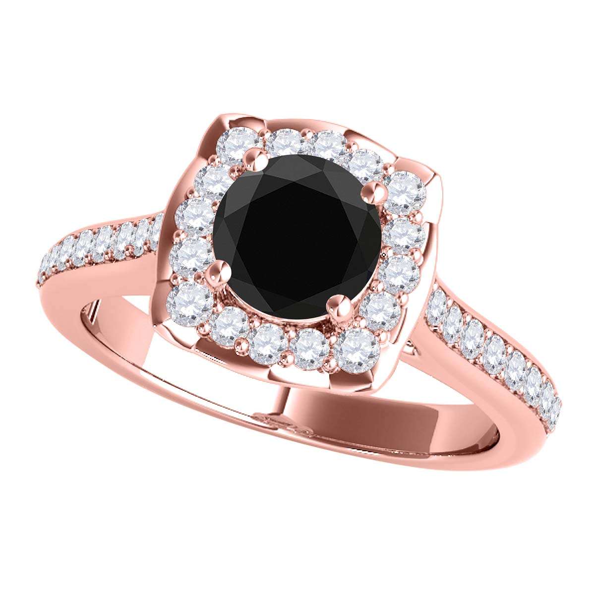 0.75 Carat Black Halo Diamond Engagement Wedding Ring for Women in 14K Solid Rose, White, and Yellow Gold Mauli Jewels