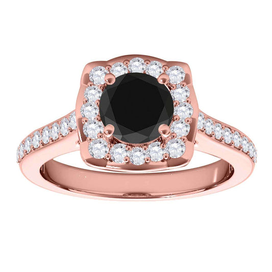 0.75 Carat Black Halo Diamond Engagement Wedding Ring for Women in 14K Solid Rose, White, and Yellow Gold Mauli Jewels