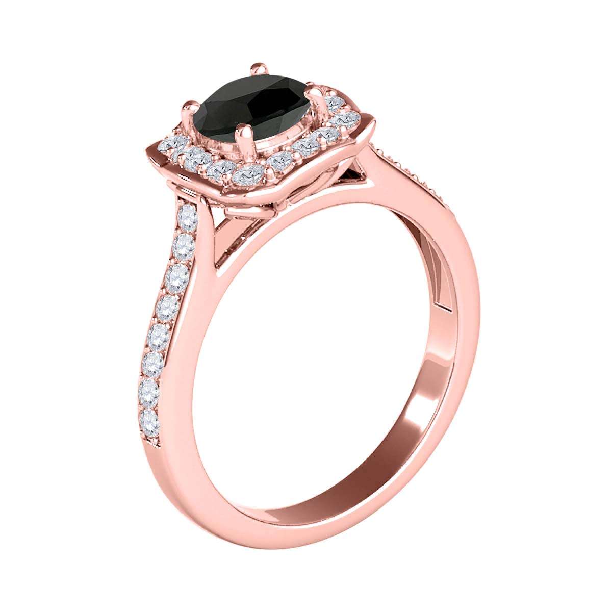 0.75 Carat Black Halo Diamond Engagement Wedding Ring for Women in 14K Solid Rose, White, and Yellow Gold Mauli Jewels