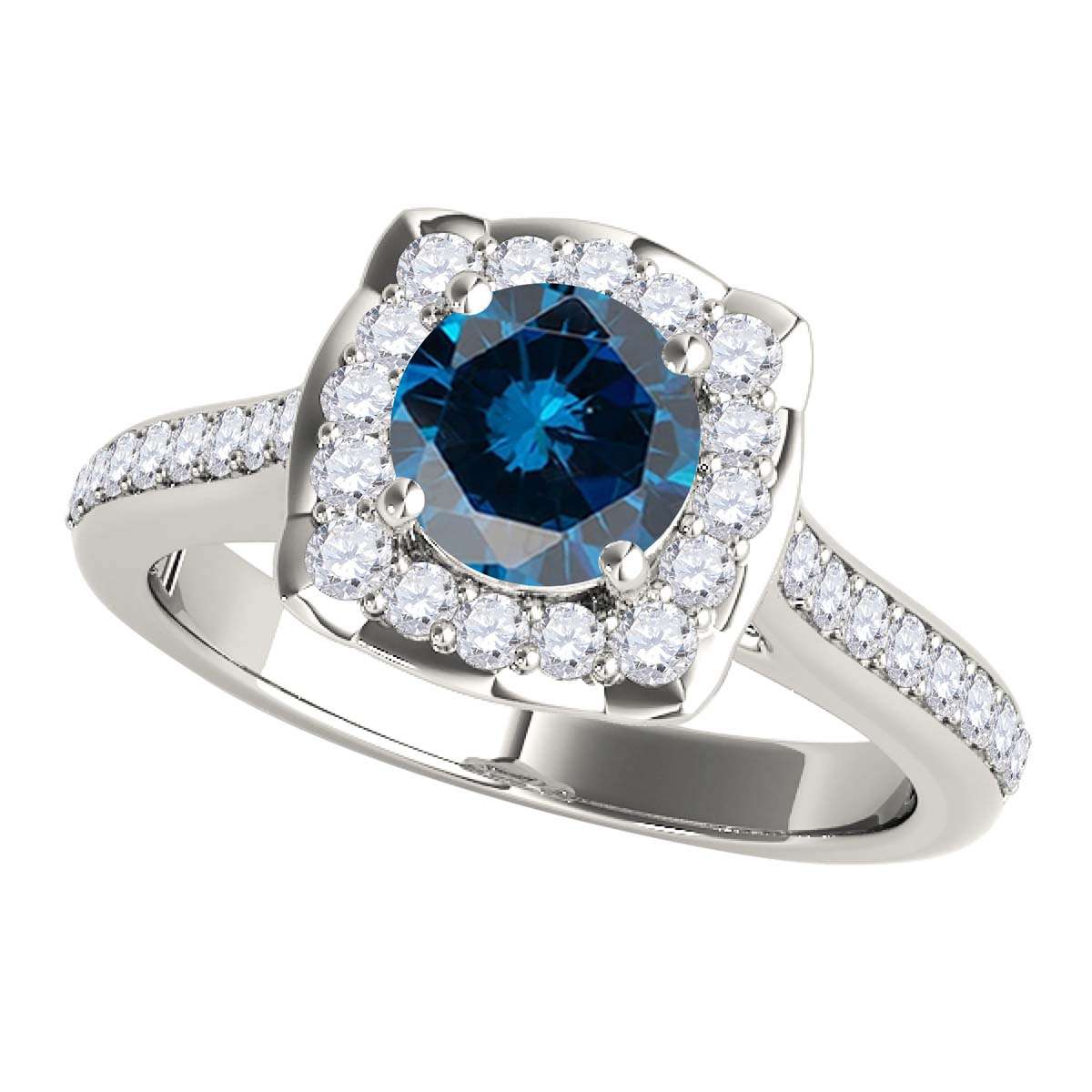 0.75 Carat Blue Halo Diamond Engagement Wedding Ring for Women in 14K Solid Rose, White & Yellow Gold Mauli Jewels