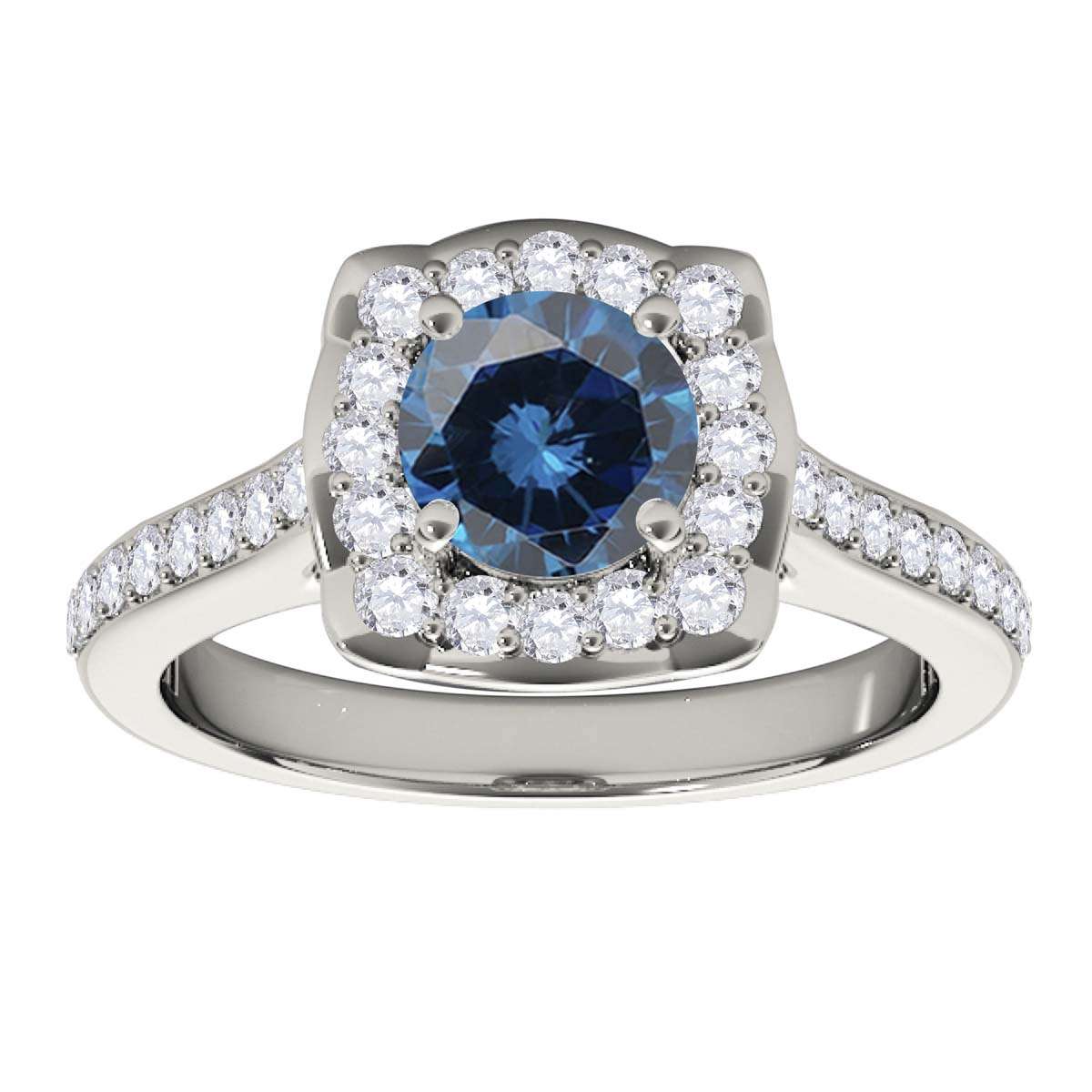 0.75 Carat Blue Halo Diamond Engagement Wedding Ring for Women in 14K Solid Rose, White & Yellow Gold Mauli Jewels