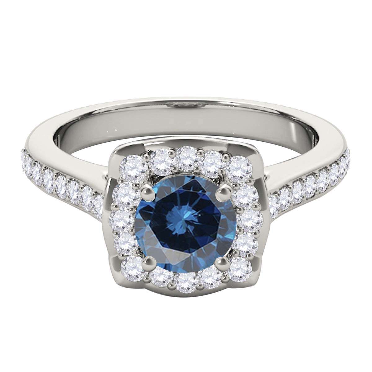 0.75 Carat Blue Halo Diamond Engagement Wedding Ring for Women in 14K Solid Rose, White & Yellow Gold Mauli Jewels