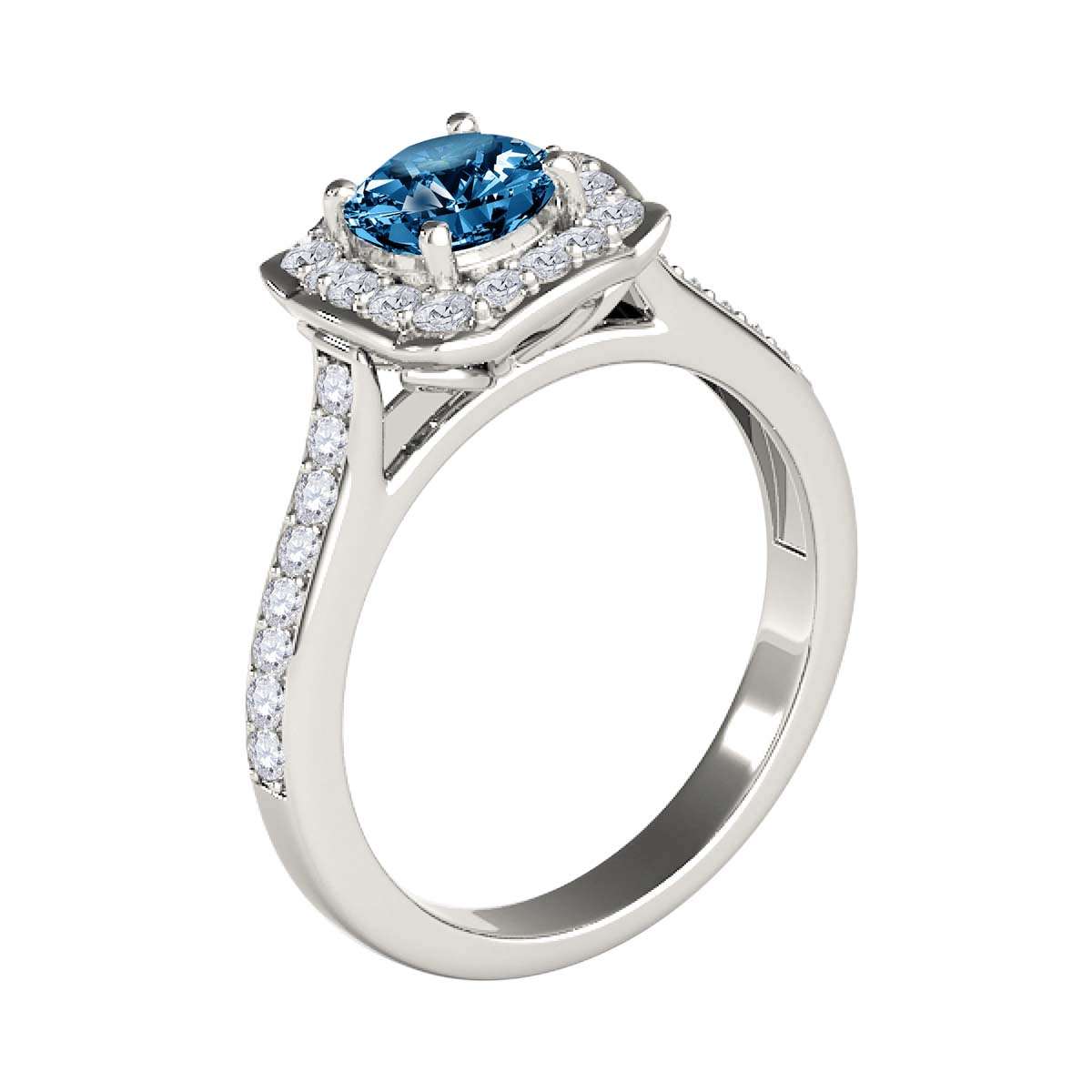 0.75 Carat Blue Halo Diamond Engagement Wedding Ring for Women in 14K Solid Rose, White & Yellow Gold Mauli Jewels