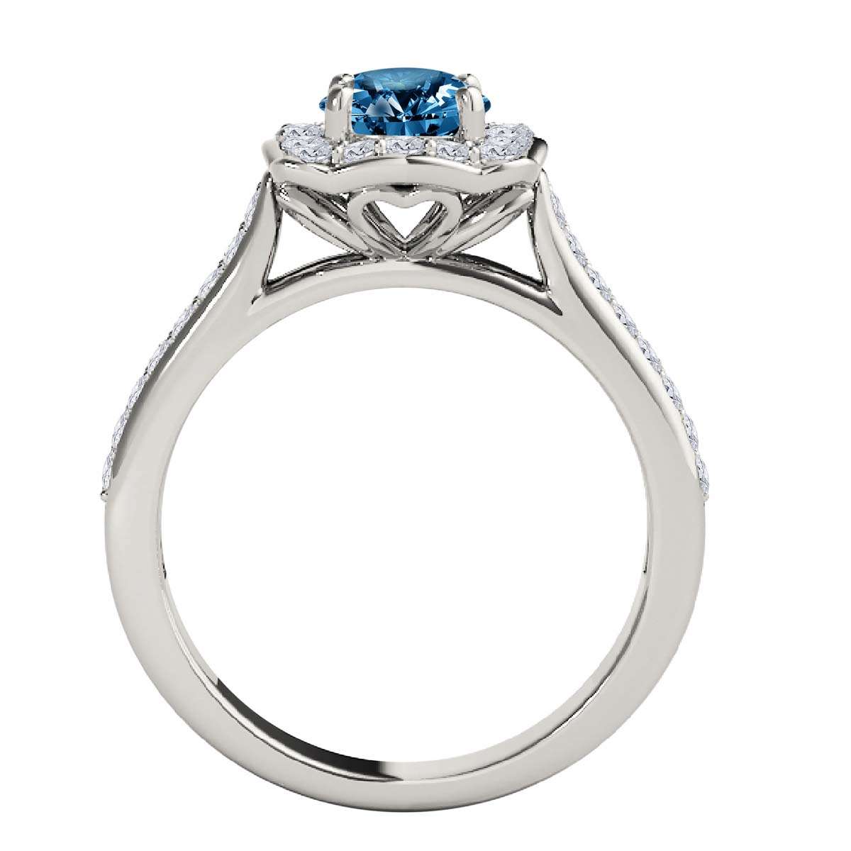 0.75 Carat Blue Halo Diamond Engagement Wedding Ring for Women in 14K Solid Rose, White & Yellow Gold Mauli Jewels