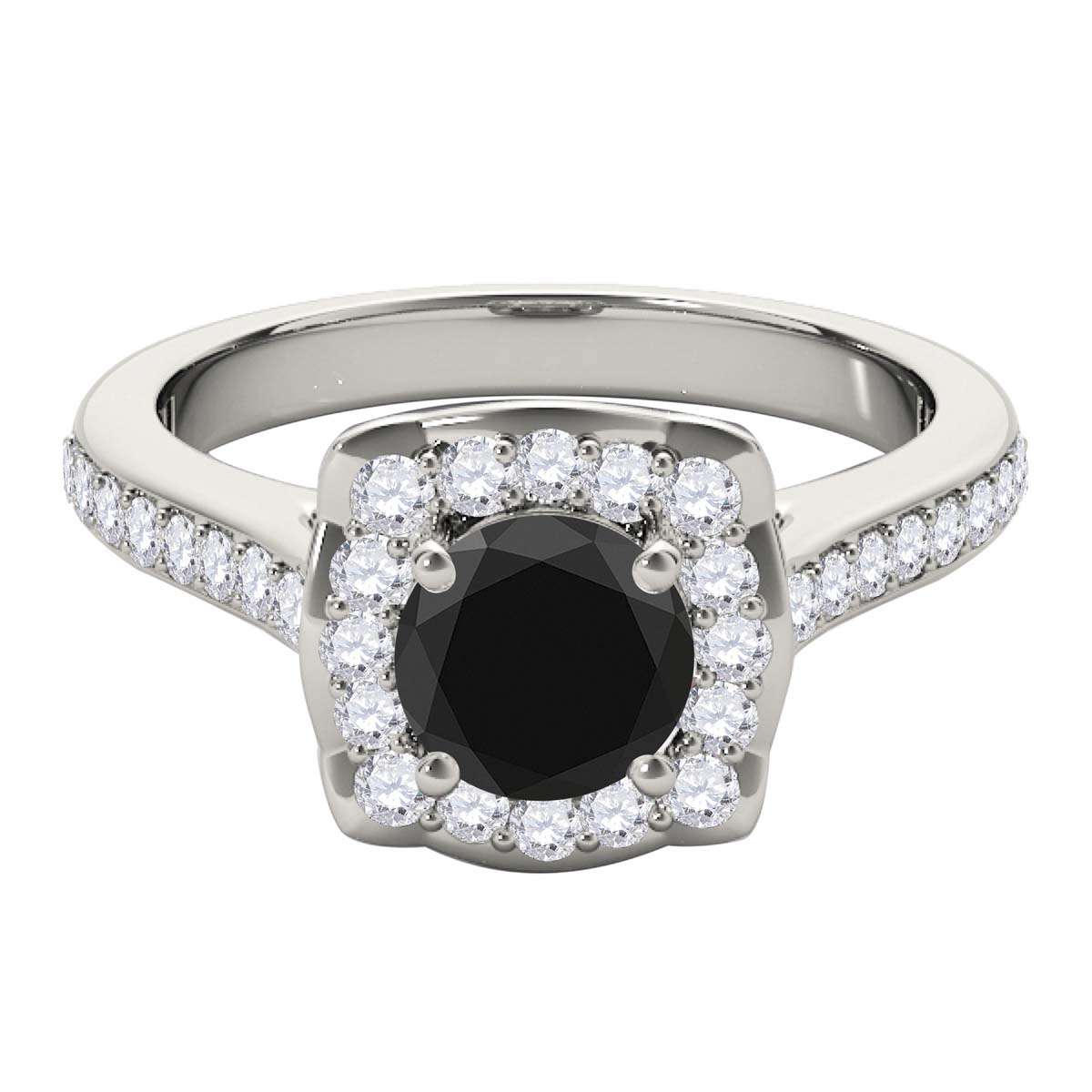 0.75 Carat Black Halo Diamond Engagement Wedding Ring for Women in 14K Solid Rose, White, and Yellow Gold Mauli Jewels
