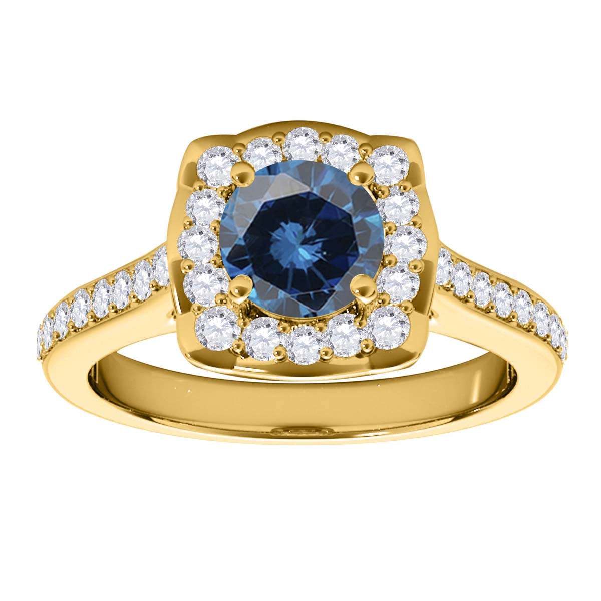 0.75 Carat Blue Halo Diamond Engagement Wedding Ring for Women in 14K Solid Rose, White & Yellow Gold Mauli Jewels