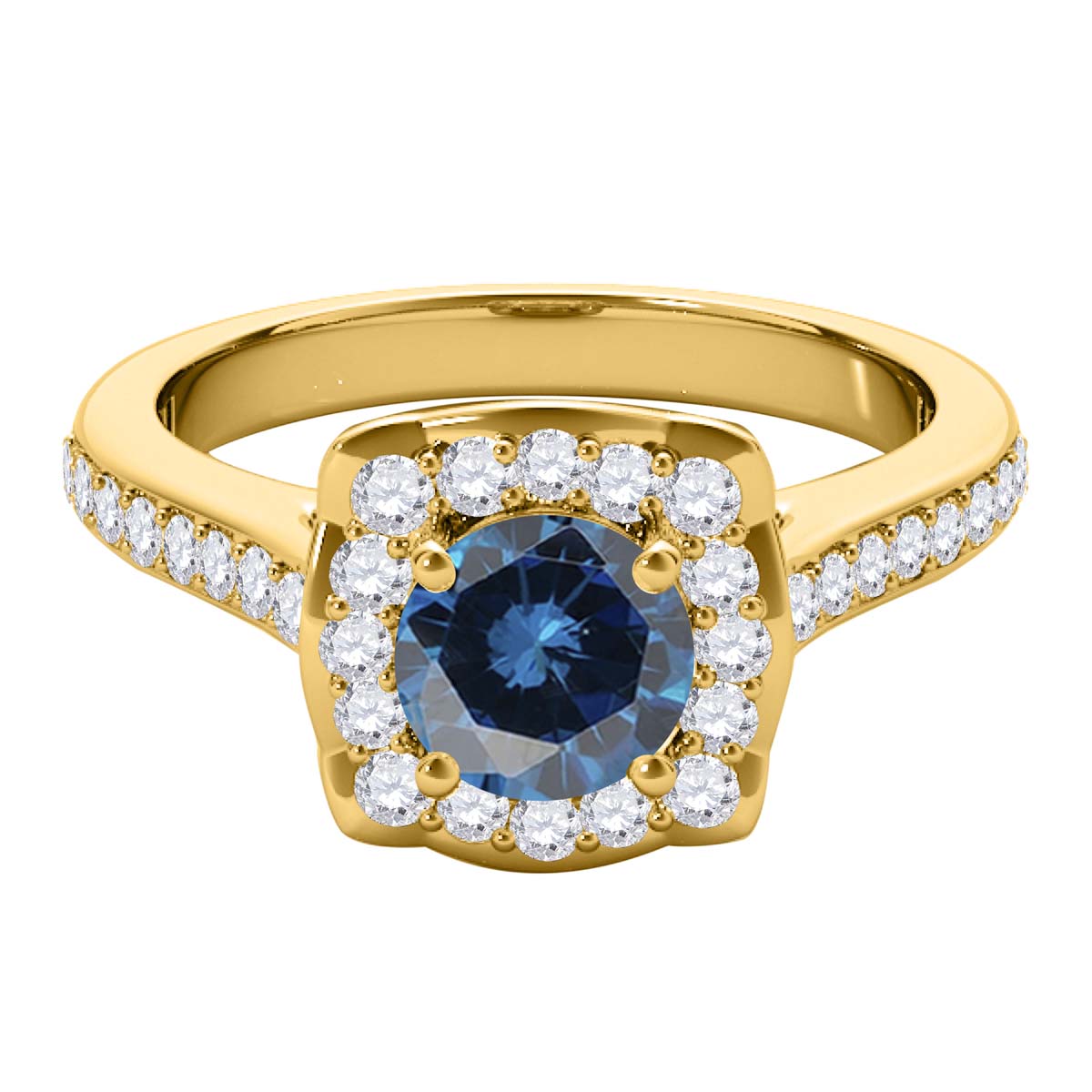 0.75 Carat Blue Halo Diamond Engagement Wedding Ring for Women in 14K Solid Rose, White & Yellow Gold Mauli Jewels