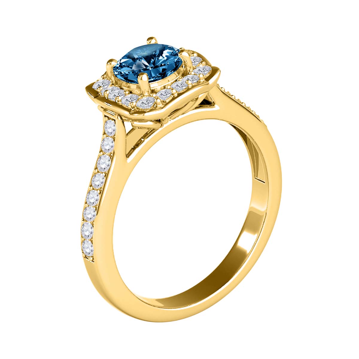 0.75 Carat Blue Halo Diamond Engagement Wedding Ring for Women in 14K Solid Rose, White & Yellow Gold Mauli Jewels