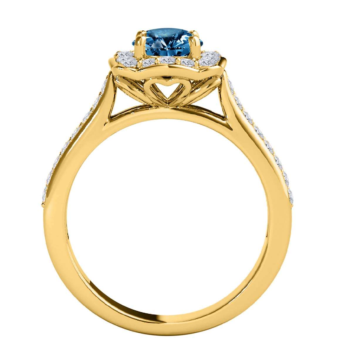 0.75 Carat Blue Halo Diamond Engagement Wedding Ring for Women in 14K Solid Rose, White & Yellow Gold Mauli Jewels