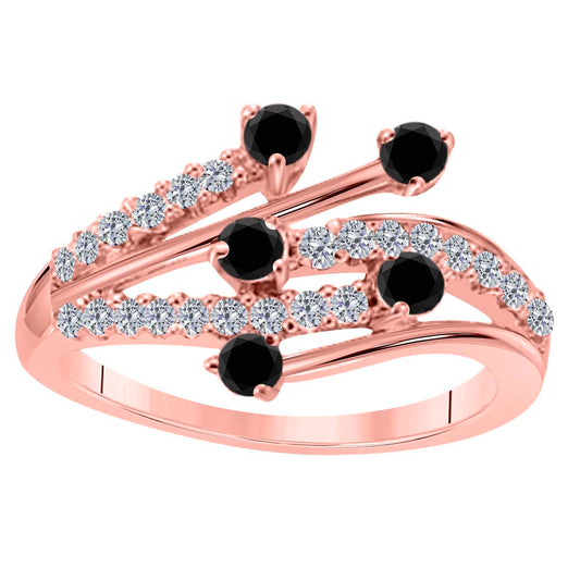 0.55 Carat Natural Black Diamond Engagement Wedding Band In 14K Rose White & Yellow Gold Mauli Jewels