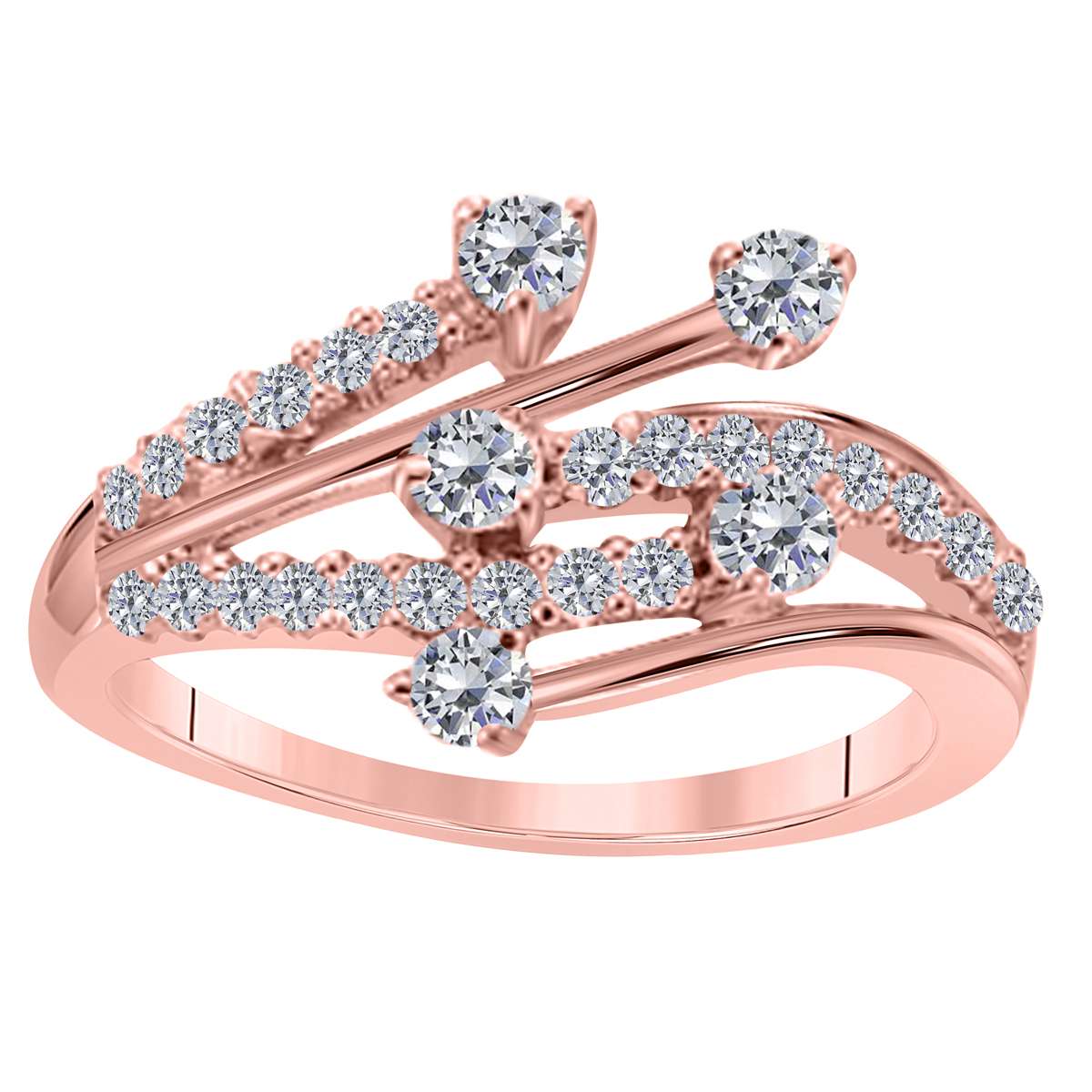 0.55 Carat Natural White Diamond Engagement Wedding Band In 14K Rose White & Yellow Gold Mauli Jewels
