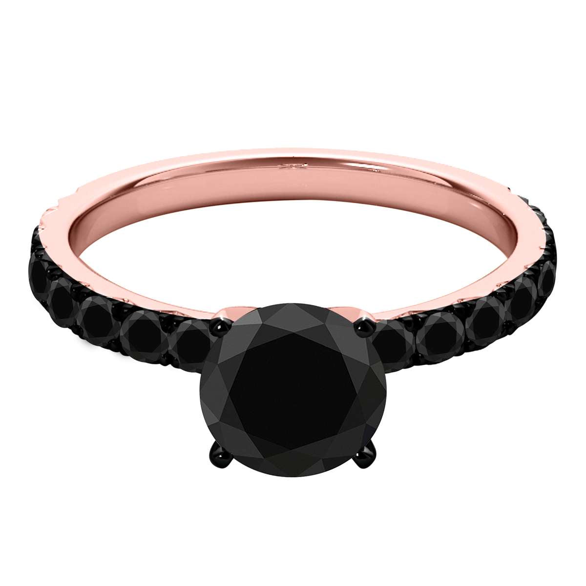 2.00 Carat Black Diamond Black Rhodium Plated Engagement Solitaire Ring In 10K Rose White & Yellow Gold Mauli Jewels