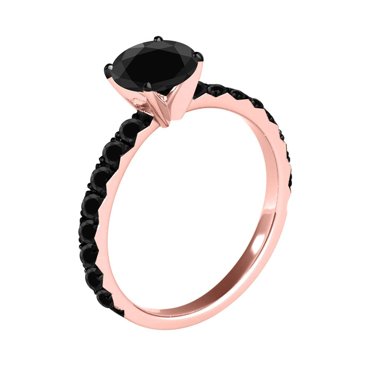2.00 Carat Black Diamond Black Rhodium Plated Engagement Solitaire Ring In 10K Rose White & Yellow Gold Mauli Jewels