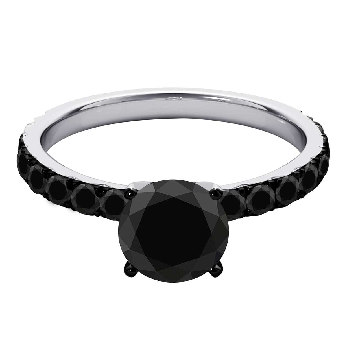 2.00 Carat Black Diamond Black Rhodium Plated Engagement Solitaire Ring In 10K Rose White & Yellow Gold Mauli Jewels