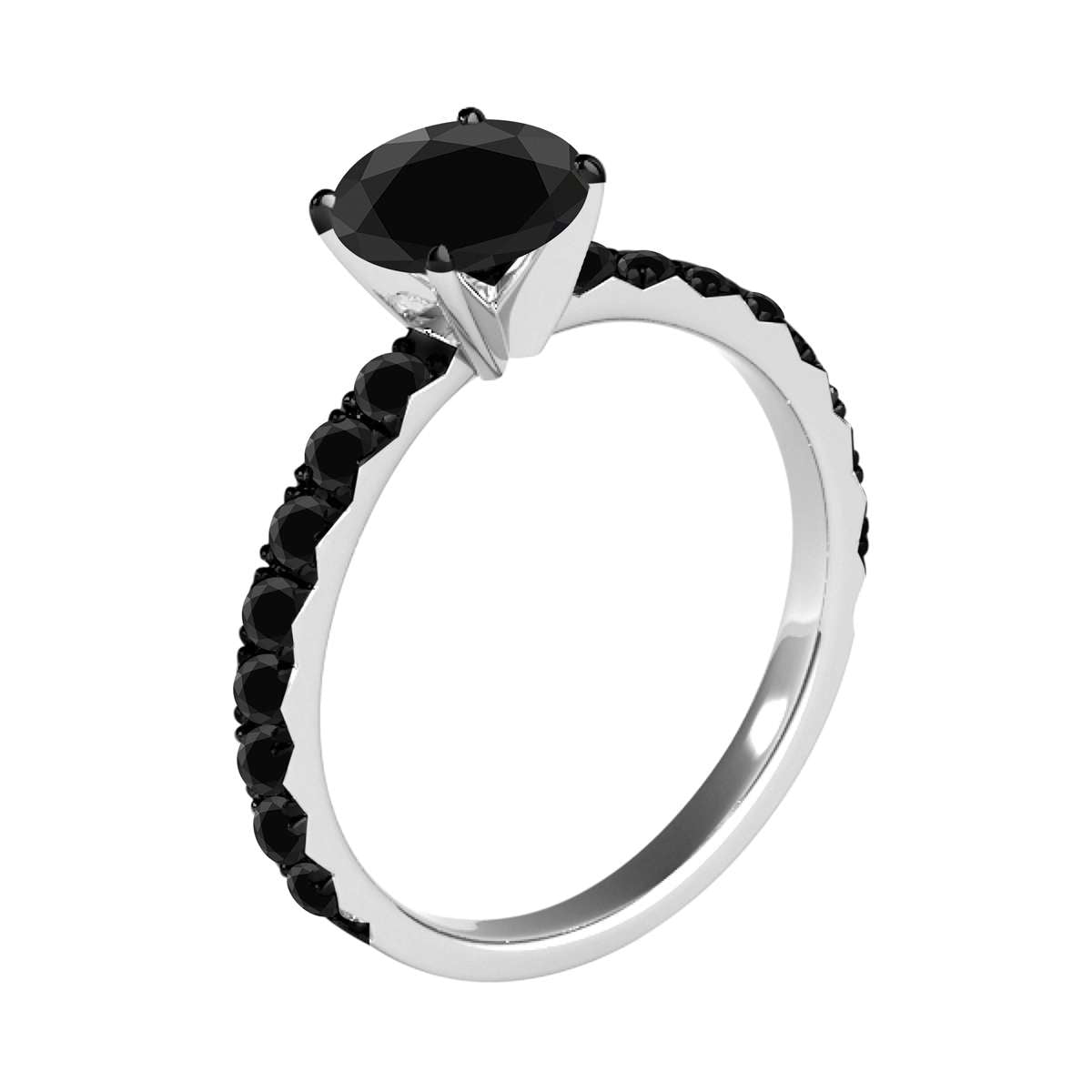 2.00 Carat Black Diamond Black Rhodium Plated Engagement Solitaire Ring In 10K Rose White & Yellow Gold Mauli Jewels
