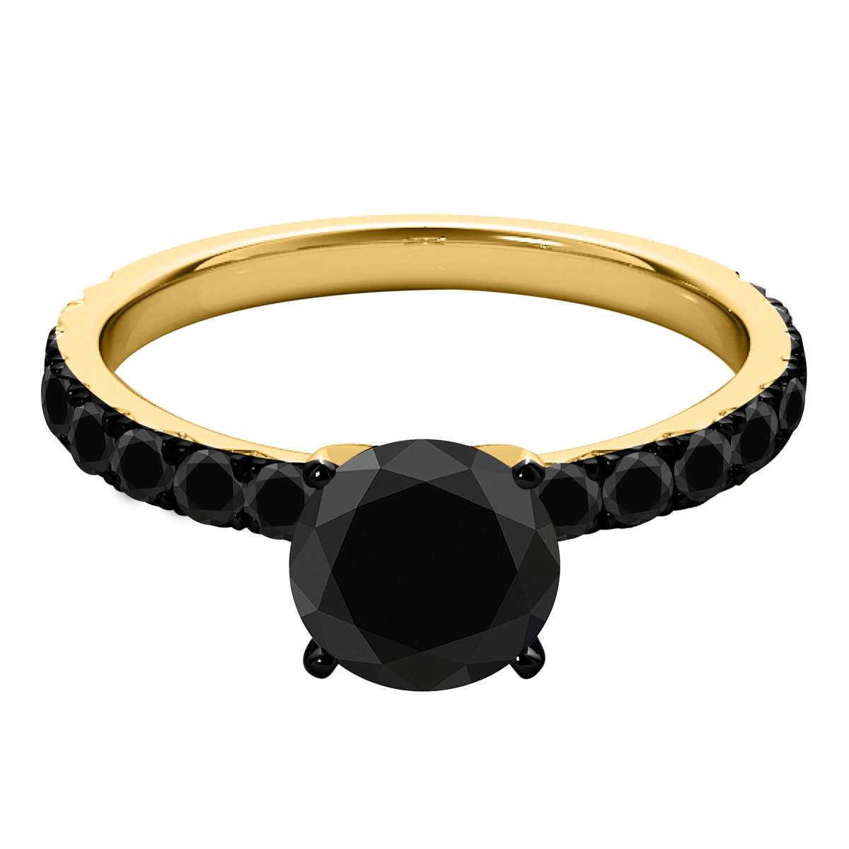 2.00 Carat Black Diamond Black Rhodium Plated Engagement Solitaire Ring In 10K Rose White & Yellow Gold Mauli Jewels
