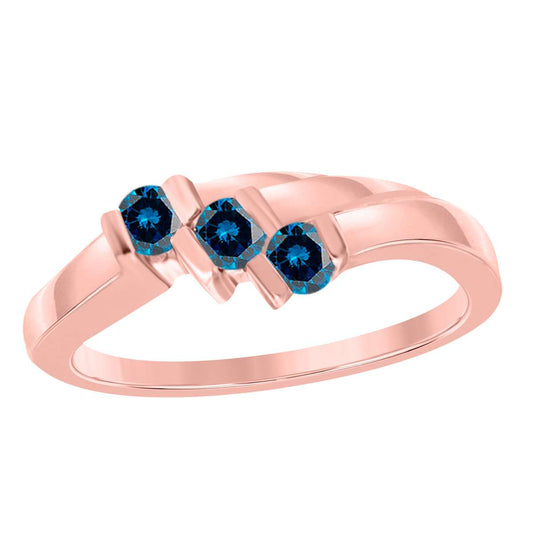 0.20 Carat Blue Diamond Channel Set 3 Stone Wedding Ring In 10K Yellow White & Rose Gold Mauli Jewels