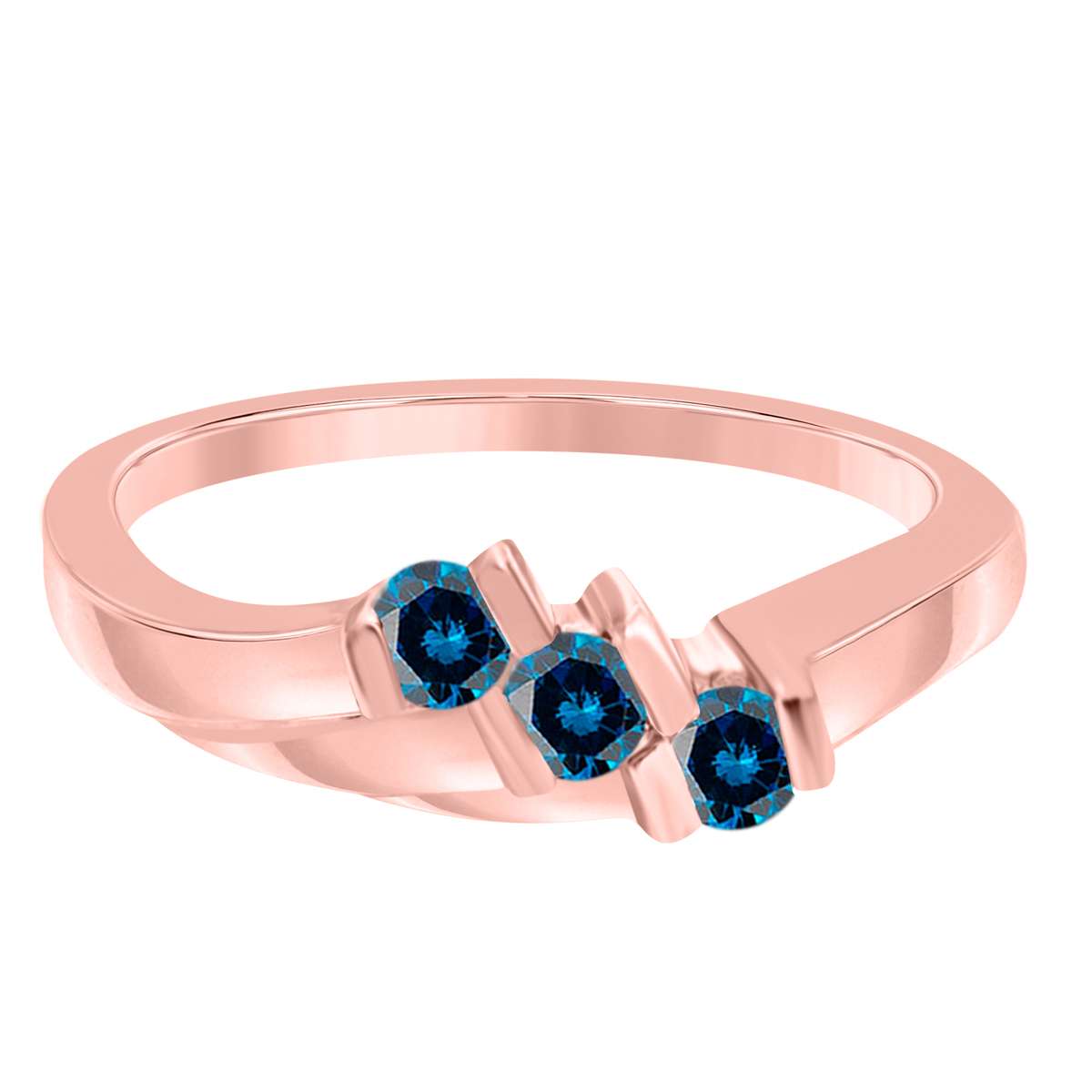 0.20 Carat Blue Diamond Channel Set 3 Stone Wedding Ring In 10K Yellow White & Rose Gold Mauli Jewels
