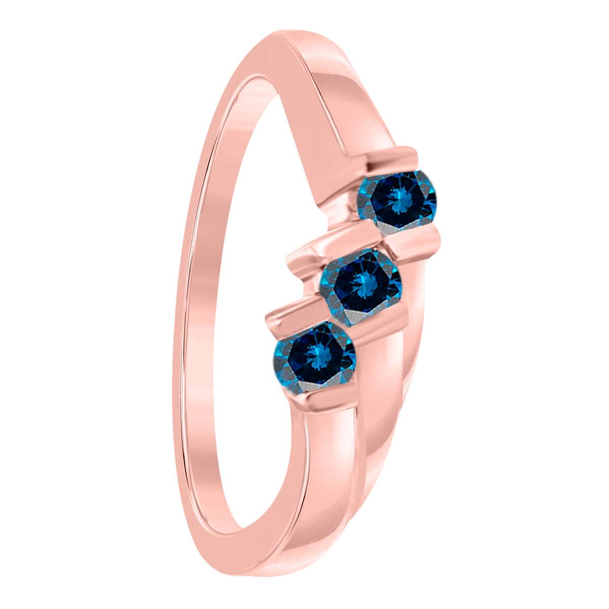 0.20 Carat Blue Diamond Channel Set 3 Stone Wedding Ring In 10K Yellow White & Rose Gold Mauli Jewels