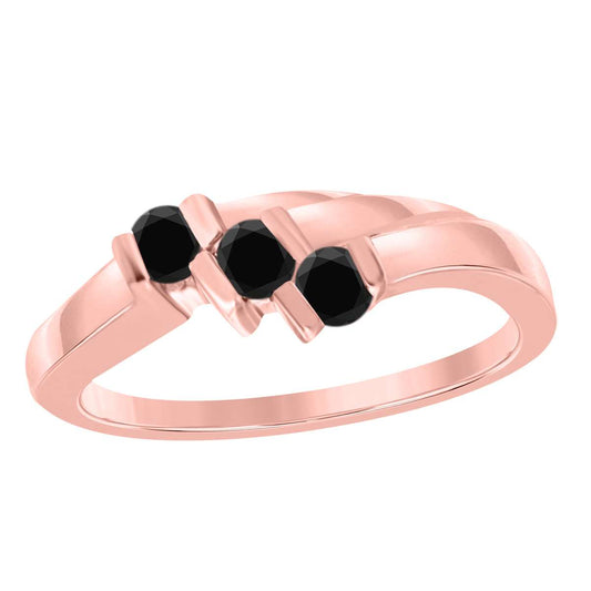 0.20 Carat Black Diamond Channel Set 3 Stone Wedding Ring In 10K Yellow White & Rose Gold Mauli Jewels